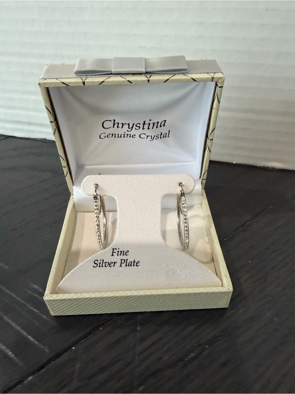 Chrystina Silver Plate Crystal Hoop Earrings - White